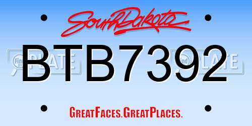 BTB7392 South Dakota License Plate
