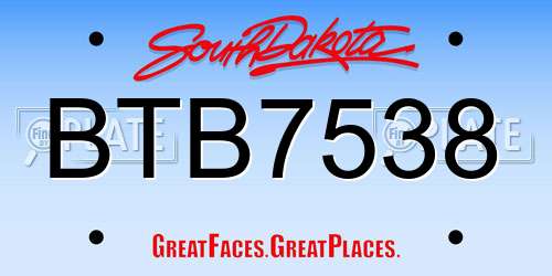 BTB7538 South Dakota License Plate