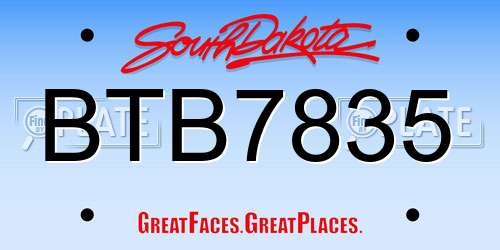 BTB7835 South Dakota License Plate