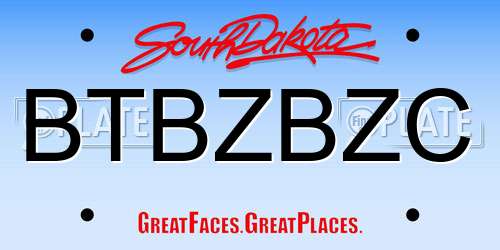 BTBZBZC South Dakota License Plate
