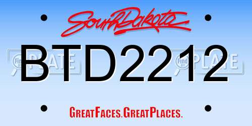 BTD2212 South Dakota License Plate