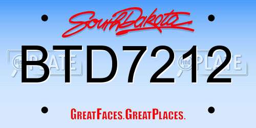 BTD7212 South Dakota License Plate