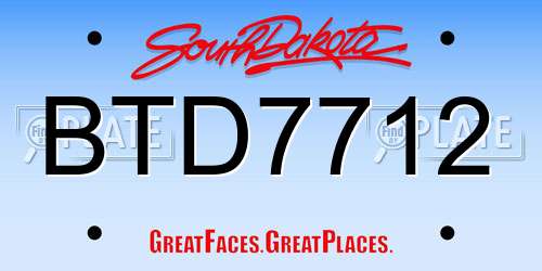 BTD7712 South Dakota License Plate