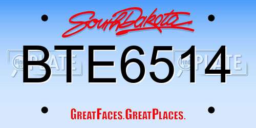 BTE6514 South Dakota License Plate