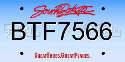 BTF7566 South Dakota License Plate