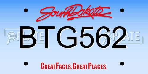 BTG562 South Dakota License Plate