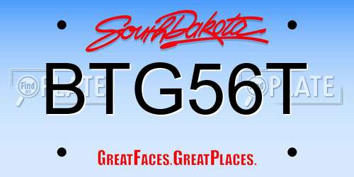 BTG56T South Dakota License Plate