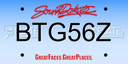 BTG56Z South Dakota License Plate