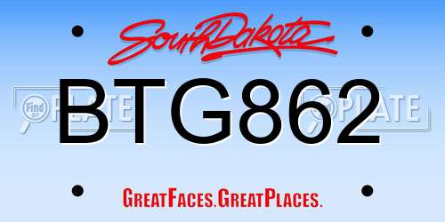 BTG862 South Dakota License Plate