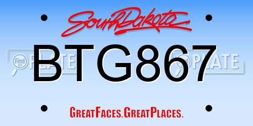 BTG867 South Dakota License Plate