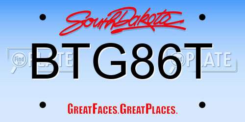 BTG86T South Dakota License Plate