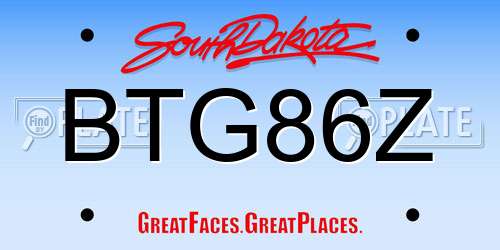 BTG86Z South Dakota License Plate