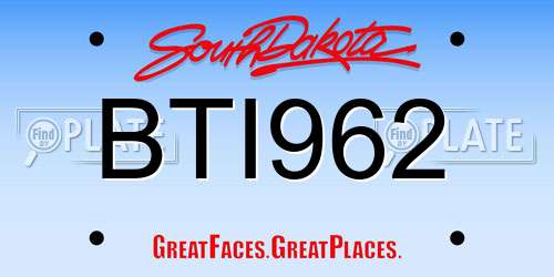 BTI962 South Dakota License Plate