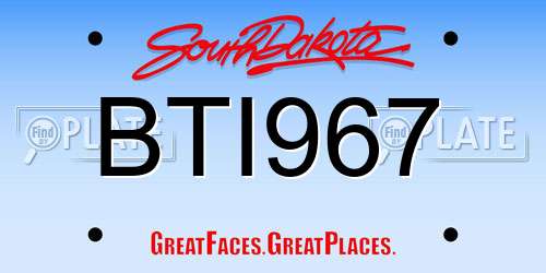 BTI967 South Dakota License Plate
