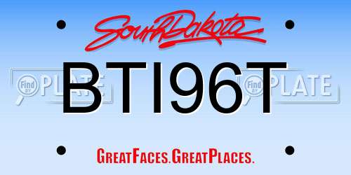 BTI96T South Dakota License Plate