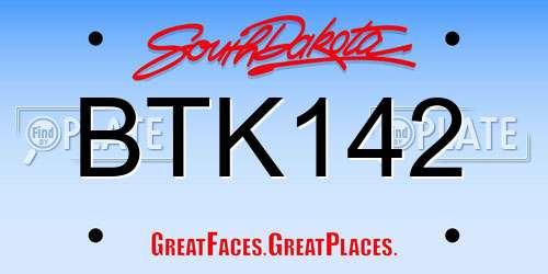 BTK142 South Dakota License Plate