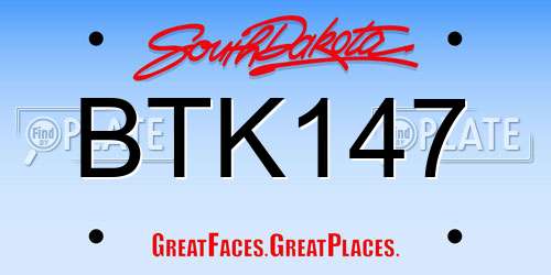 BTK147 South Dakota License Plate