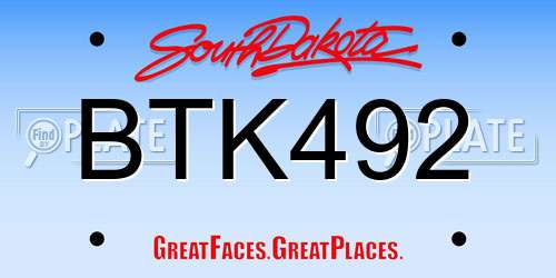 BTK492 South Dakota License Plate