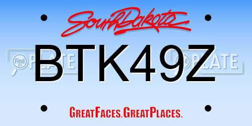 BTK49Z South Dakota License Plate