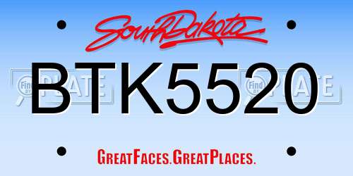 BTK5520 South Dakota License Plate