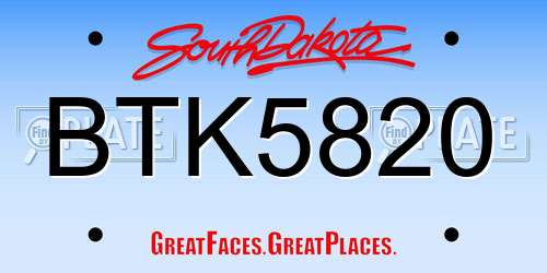 BTK5820 South Dakota License Plate