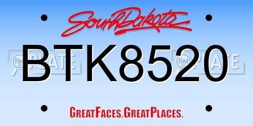 BTK8520 South Dakota License Plate