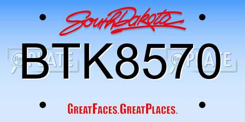 BTK8570 South Dakota License Plate