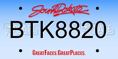 BTK8820 South Dakota License Plate