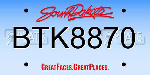 BTK8870 South Dakota License Plate