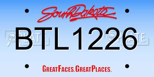 BTL1226 South Dakota License Plate