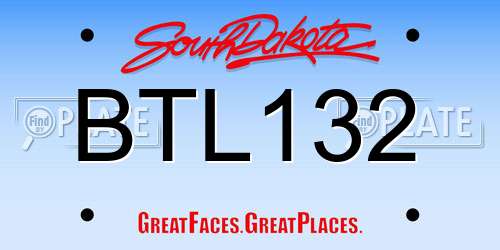 BTL132 South Dakota License Plate
