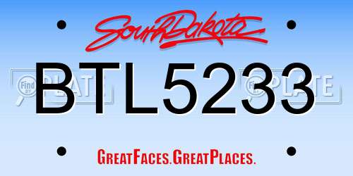 BTL5233 South Dakota License Plate