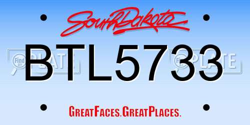 BTL5733 South Dakota License Plate