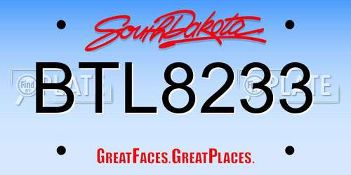 BTL8233 South Dakota License Plate
