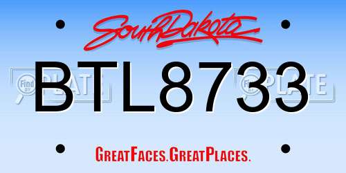 BTL8733 South Dakota License Plate