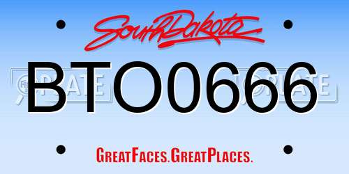 BTO0666 South Dakota License Plate