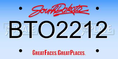 BTO2212 South Dakota License Plate