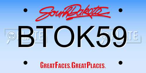 BTOK59 South Dakota License Plate