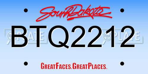 BTQ2212 South Dakota License Plate
