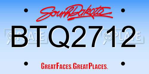 BTQ2712 South Dakota License Plate