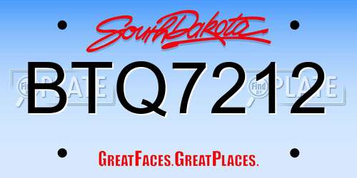 BTQ7212 South Dakota License Plate