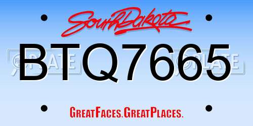 BTQ7665 South Dakota License Plate