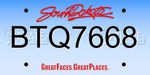 BTQ7668 South Dakota License Plate
