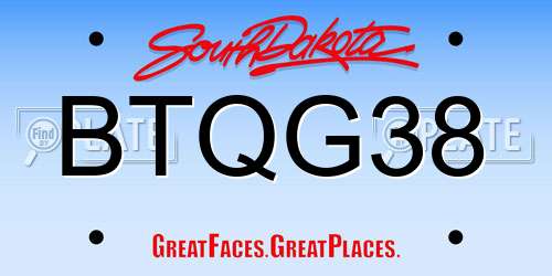BTQG38 South Dakota License Plate