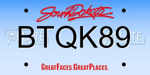 BTQK89 South Dakota License Plate