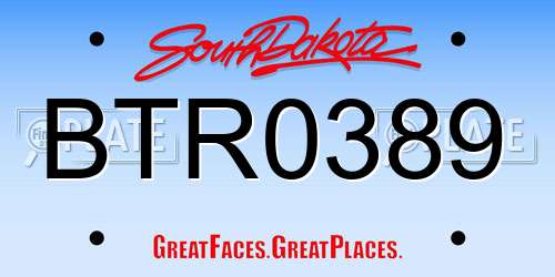 BTR0389 South Dakota License Plate