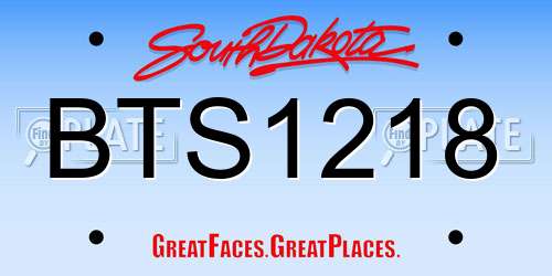 BTS1218 South Dakota License Plate