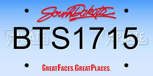 BTS1715 South Dakota License Plate