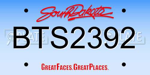 BTS2392 South Dakota License Plate