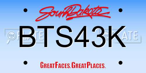 BTS43K South Dakota License Plate